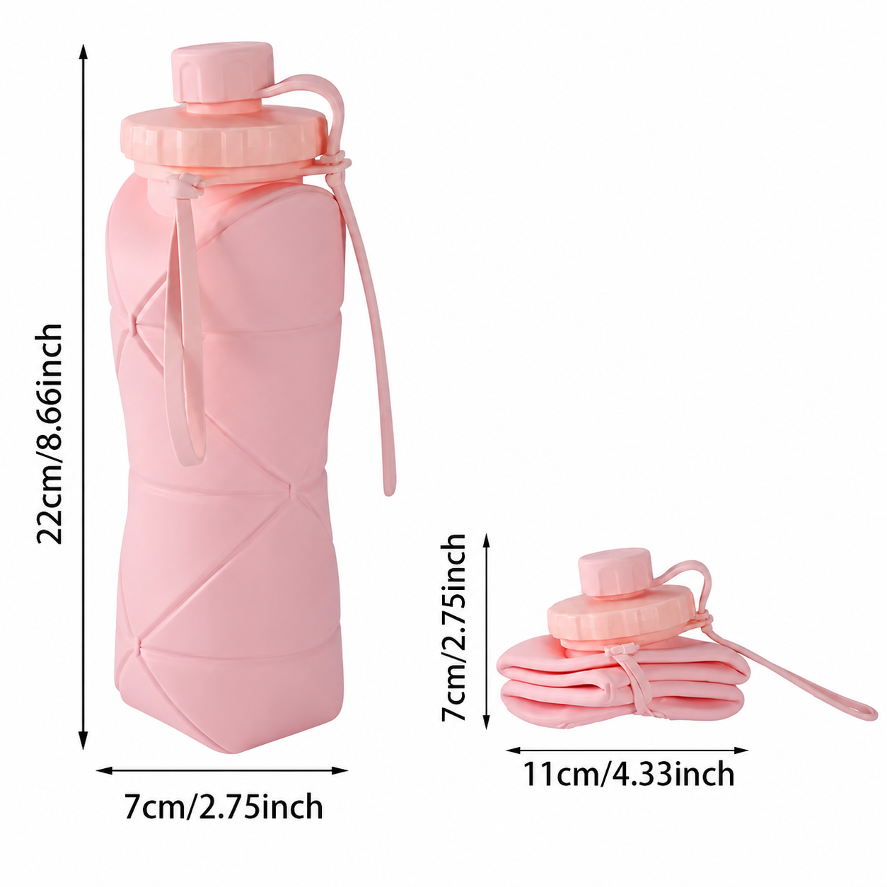 Collapsible Silicone Water Bottle β Foldable Travel Bottle (600ml)